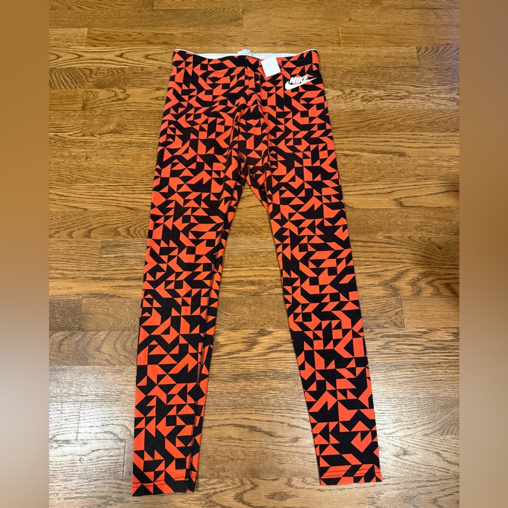 Nike orange and black print leggings size S
